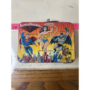 Super Friends Metal Lunch Box Tin with Mini Thermos Superman Batman Wonder Woman